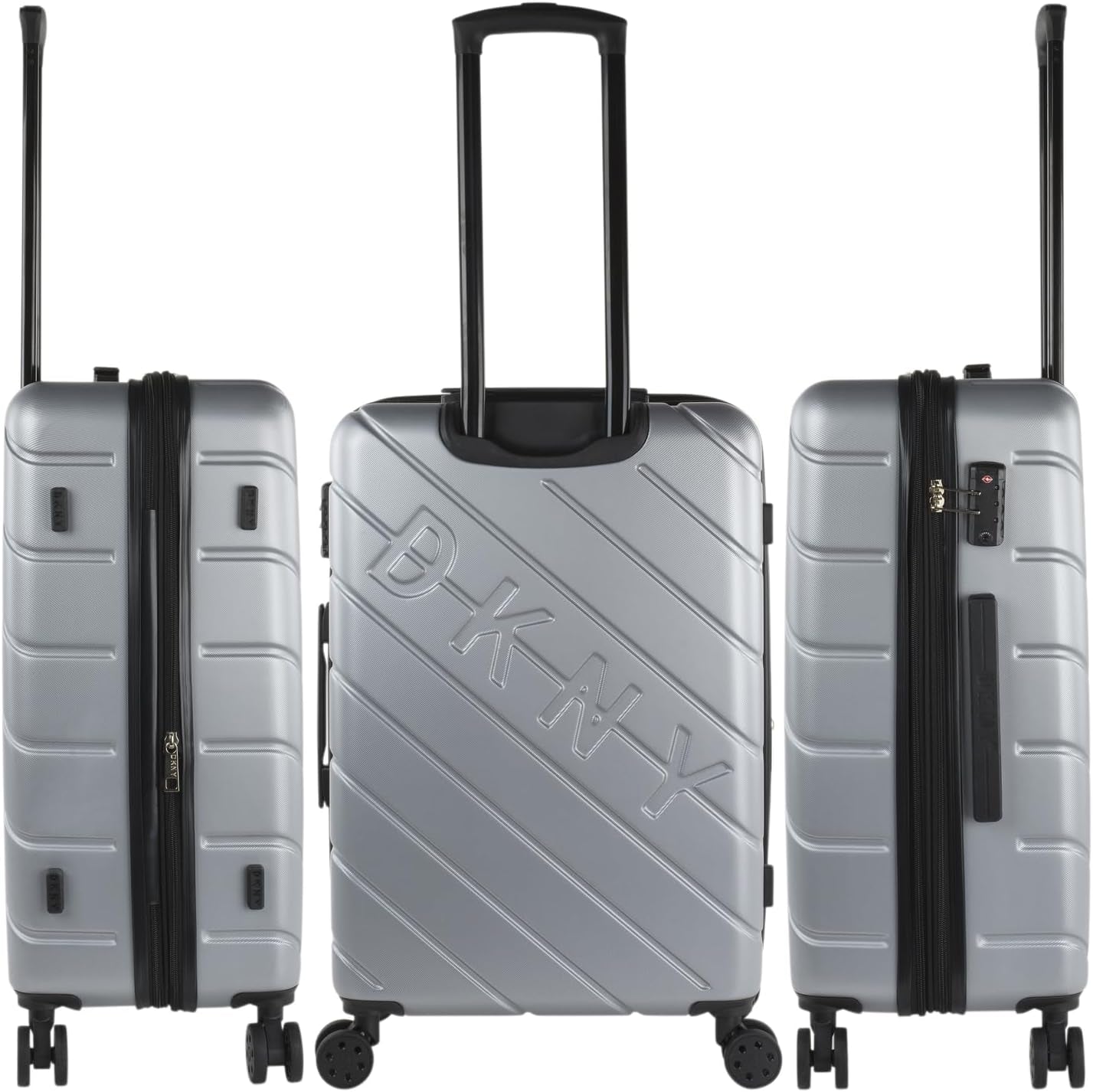 DKNY - Grote koffer met 4 wielen Grote lichtgewicht koffer - Grote reiskoffer op wielen. Grote vliegtuigreiskoffer Harde koffer met gecertificeerde sluiting - Grote trollerkoffer Zilveren bagage en reisuitrusting Naty Shop