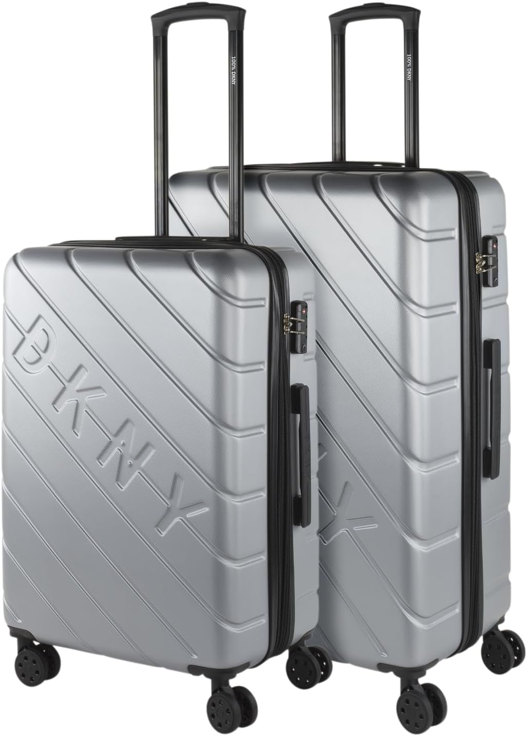 DKNY - Grote koffer met 4 wielen Grote lichtgewicht koffer - Grote reiskoffer op wielen. Grote vliegtuigreiskoffer Harde koffer met gecertificeerde sluiting - Grote trollerkoffer Zilver Bagage en reisbenodigdheden Naty Shop Zilver M + L