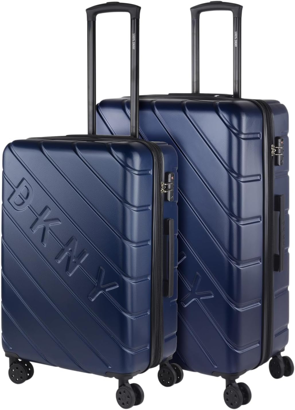 DKNY - Grote koffer met 4 wielen Grote lichtgewicht koffer - Grote reiskoffer op wielen. Grote vliegtuigreiskoffer Harde koffer met gecertificeerde sluiting - Grote trollerkoffer Zilver Naty Shop Bagage en reisbenodigdheden Marineblauw M + L