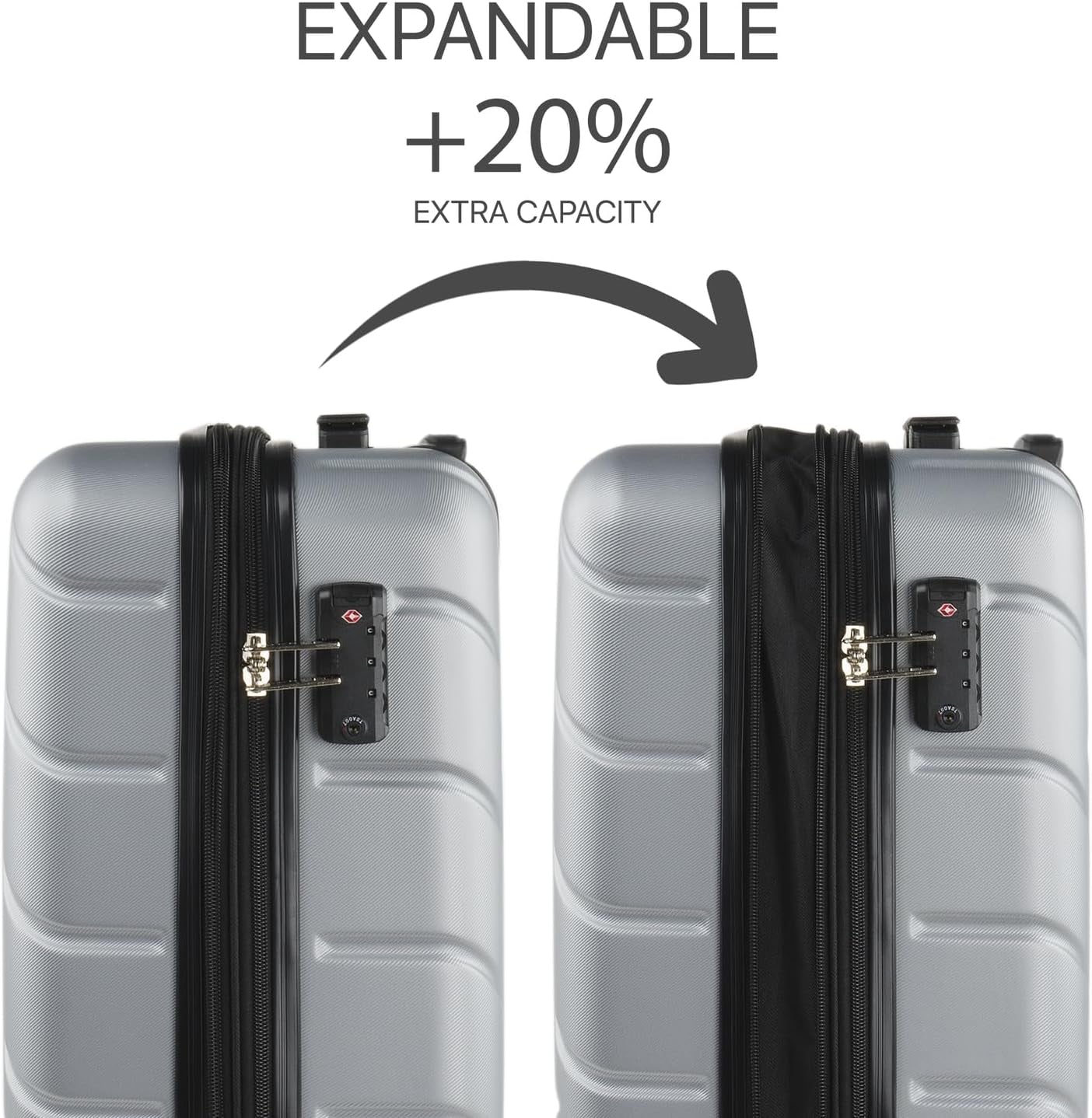 DKNY - Grote koffer met 4 wielen Grote lichtgewicht koffer - Grote reiskoffer op wielen. Grote vliegtuigreiskoffer Harde koffer met gecertificeerde sluiting - Grote trollerkoffer Zilveren bagage en reisuitrusting Naty Shop