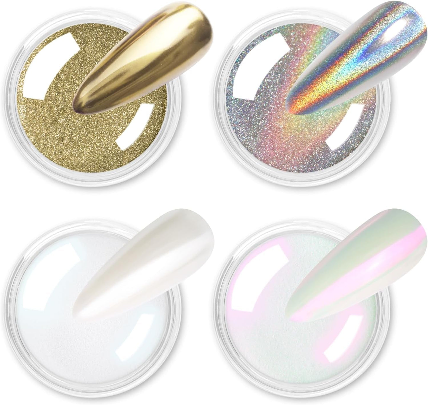 Chrom Nagel Pulver 4 Kleuren Iriserendes Aurora Pulver Metallic Spiegeleffect Pigment Parelmoer Meerjungfrau Glitter Einhorn Glitter voor Gel Polish Nail Art Decoratie-Purpurgrüner Jadeit