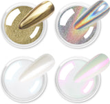 Chrom Nagel Pulver 4 Kleuren Iriserendes Aurora Pulver Metallic Spiegeleffect Pigment Parelmoer Meerjungfrau Glitter Einhorn Glitter voor Gel Polish Nail Art Decoratie-Purpurgrüner Jadeit