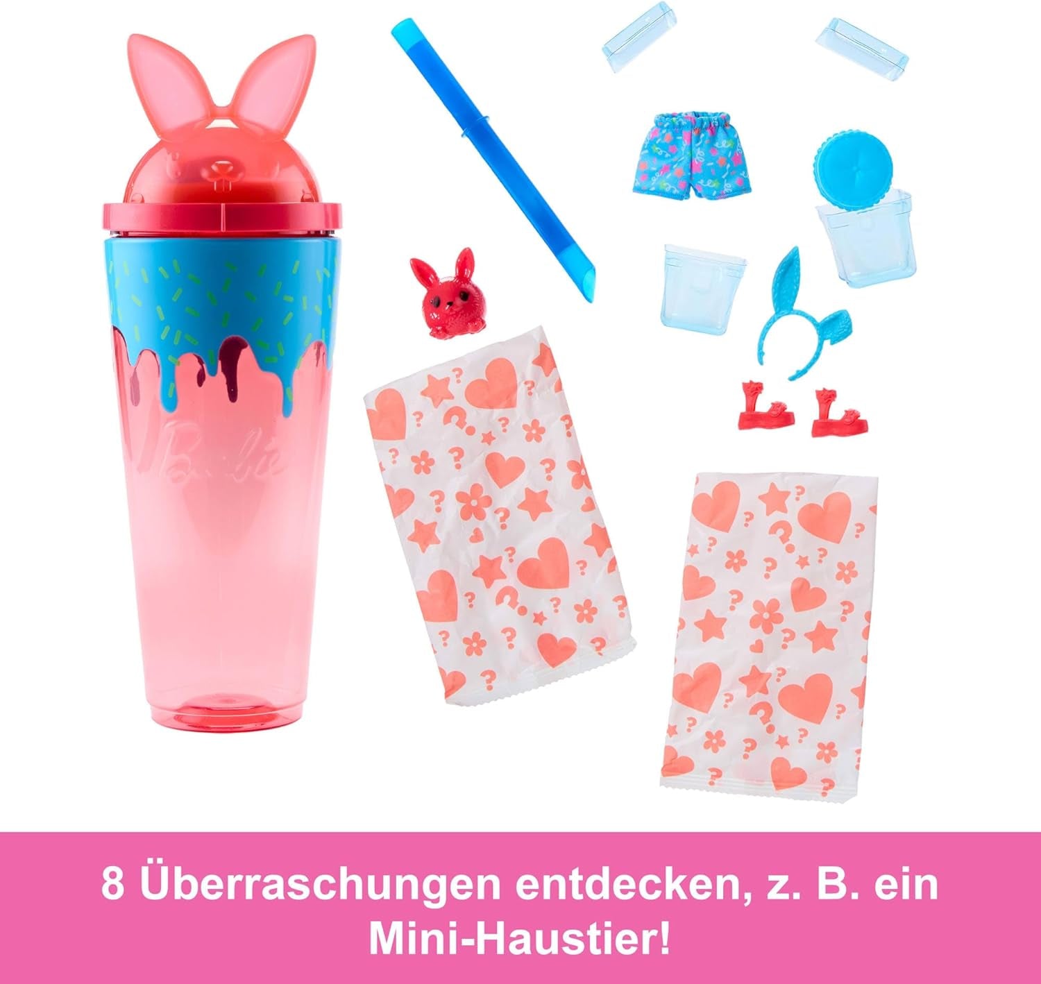 Barbie Pop Onthullingspop en accessoireset Shakes-serie Leuk geurend katje Modepop en huisdier met 8 verrassingen, waaronder van kleur veranderende JCN87