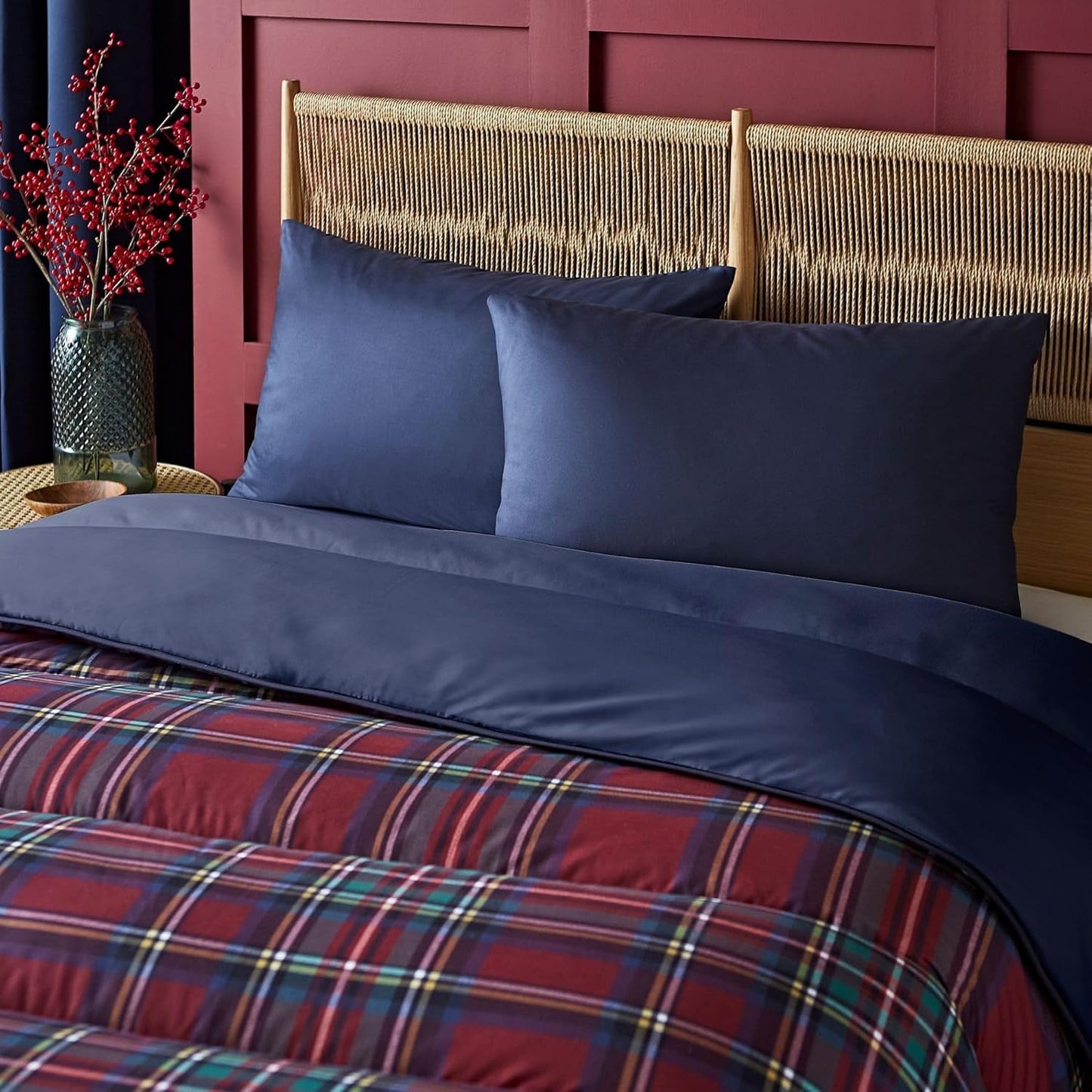 Night Lark dekbed- en kussensloopset, 10,5 tog, eenpersoons, klassieke rode Schotse ruit, luxe beddengoed, hypoallergeen, machinewasbare dekbedden en dekbedden Naty Shop