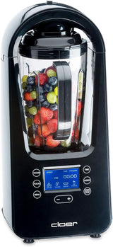 Cloer 6980 Vakuum Standmixer / 800 Watt / 21.000 U/Min. / Incl. Vorratsbehälter/Vakuumventil/Automatikprogramme/Eis-Crush-Funktion/Reinigungsfunktion/Schwarz, 1500 Milliliter Keuken Naty Shop