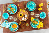 ZANGER | Capri Servies 12-delig Serviesset 4 Persoons Steengoed Servies Inclusief Dinerborden, Dessertborden en Suma Borden Handgemaakt Turquoise Serviesgoed met Grijze Rand | DE PREMIUM COLLECTIE