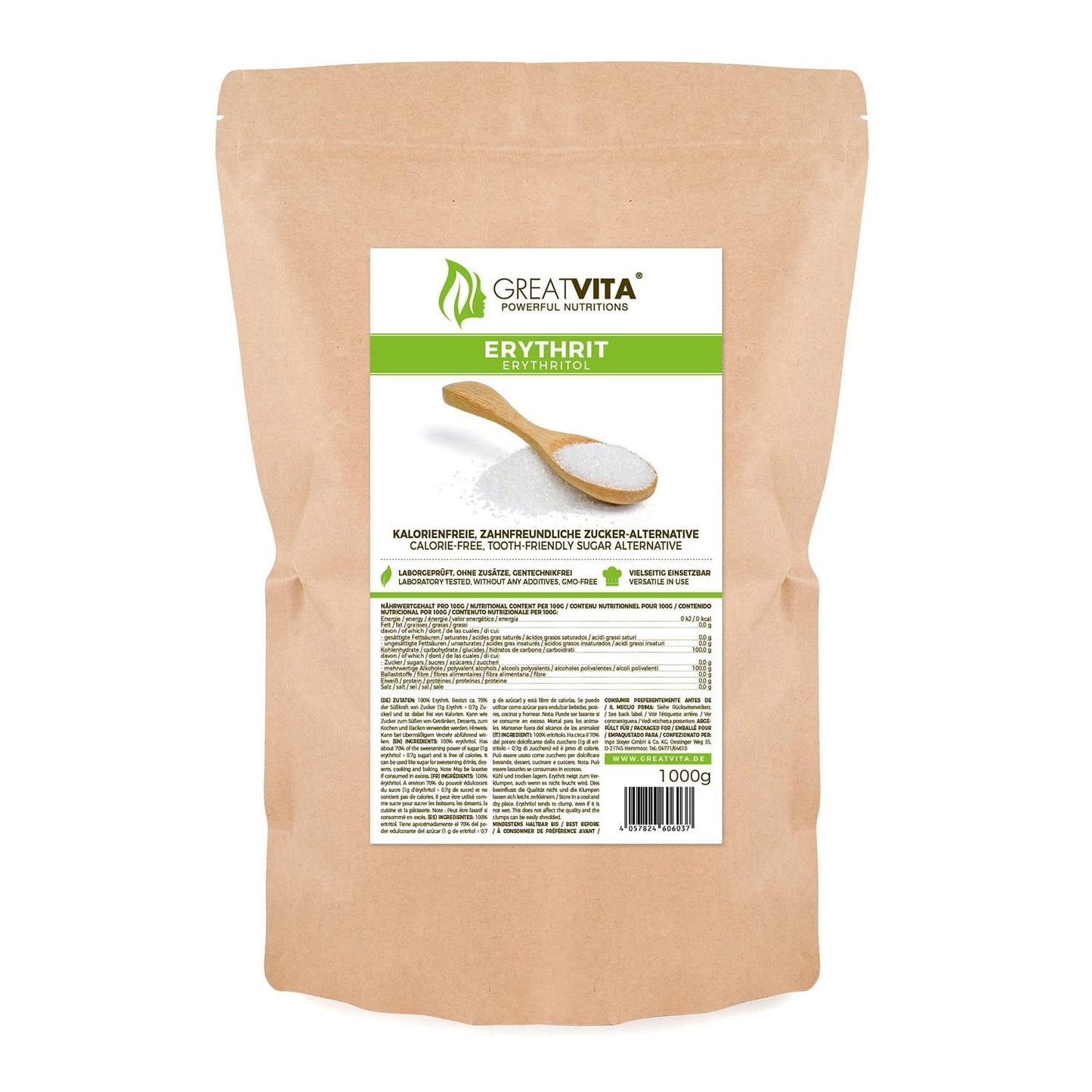 Greatvita Erythritol 1000 G | Kalorienfreie Süßungsmittel & Zucker-Alternatief | Zahnfreundlich, Gut Löslich & Glutenvrij | Ideal Für Getränke, Desserts & Backen Zoetstoffen Naty Shop 1 Kg (1Er-pakket)