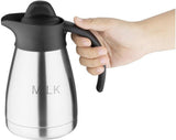 Olympia vacuümmelkmok met schroefdop, 500ml/17oz, roestvrij staal met zwarte deksel, melkprint op de zijkant, buffetstations voor thee en koffie, CL371