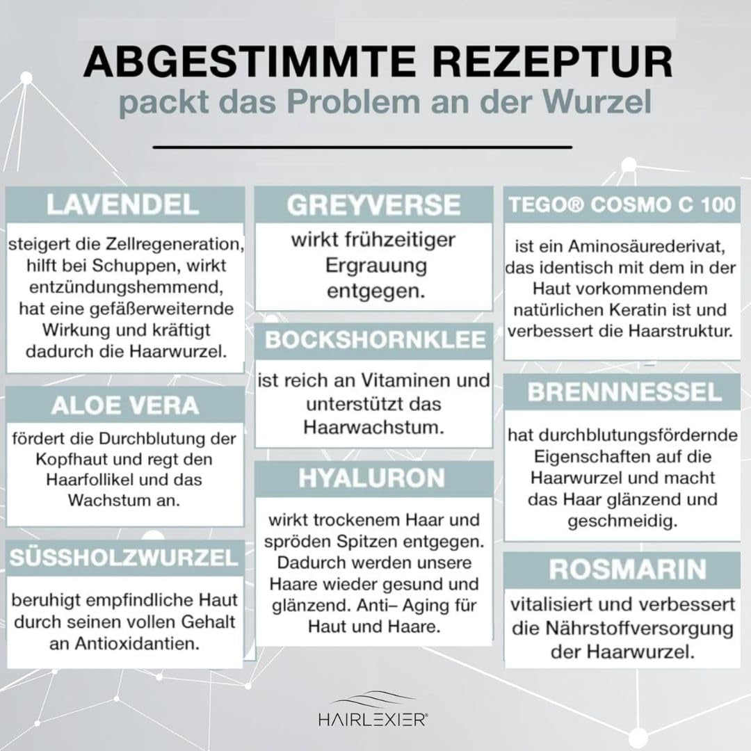 Hairlexier Haargroeimiddel voor vrouwen - Rozemarijn Haarolie, Ricinusolie Haarolie, Lavendelolie, Natuurlijk haarserum tegen diffuus haarverlies, Ondersteunt de haargroei, Veganistisch & Biologisch + Werkboek Haarverzorging Naty Shop
