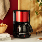 Subito Espressomachine met filter, glazen karaf, 10-15 kopjes, capaciteit 1,25 liter, automatische uitschakelfunctie, verwijderbaar filter, waterniveau-indicator, roestvrij staal, rood/zwart, FG360D
