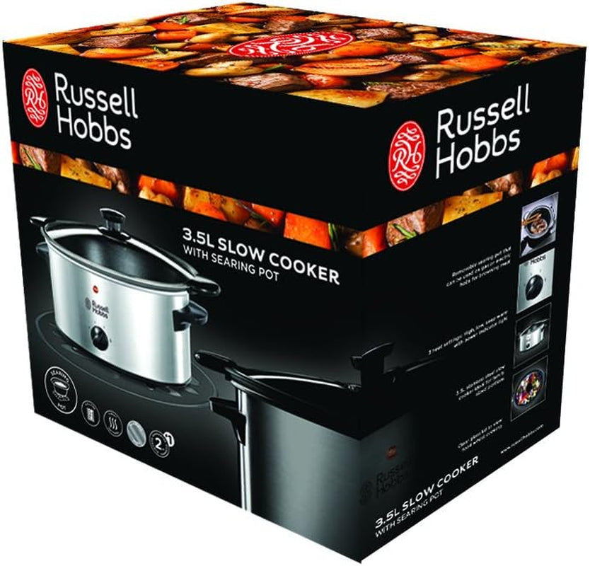Russell Hobbs slowcooker, 3,5 liter antiaanbaklaag, roestvrij staal, 3 temperatuurinstellingen en warmhoudfunctie, 160 W slowcooker Naty Shop