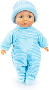 Bayer Design 92802AU Mijn eerste baby 28 cm, babypop, pop met zacht lichaam en slapende ogen, erg handig, schattige outfit, blauw met hart