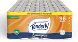 Ruimtebesparend, 96 rollen toiletpapier, 2 lagen, 220 scheurtjes per rol, Met natuurlijke extracten van kaasjeskruid en calendula, Made in Italy, Dermatologisch getest.