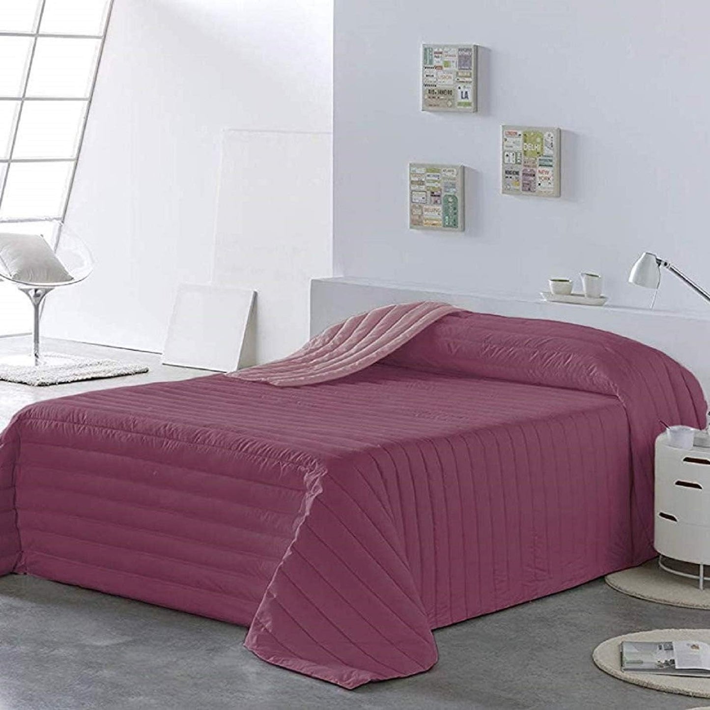PETTI Artigiani Italiani - Eenpersoonsbedovertrek, dubbelzijdige sprei, verensprei, nachtblauw, wit, 100% Made in Italy Naty Shop Fuchsia dekbedden en dekbedden Bedmaat 100 (170 X260 Cm)