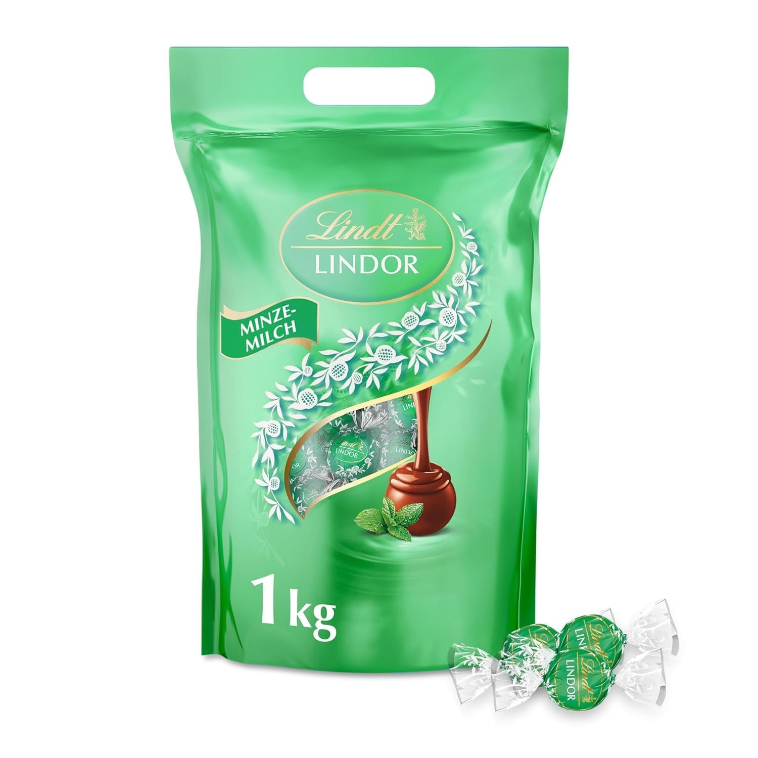Lindt LINDOR Chocolade met Pistache | Hersluitbare zak van 1 kg | ca. 80 Melkchocoladeballetjes met smeltende pistacheroomvulling | Bulkverpakking, pralinegeschenk