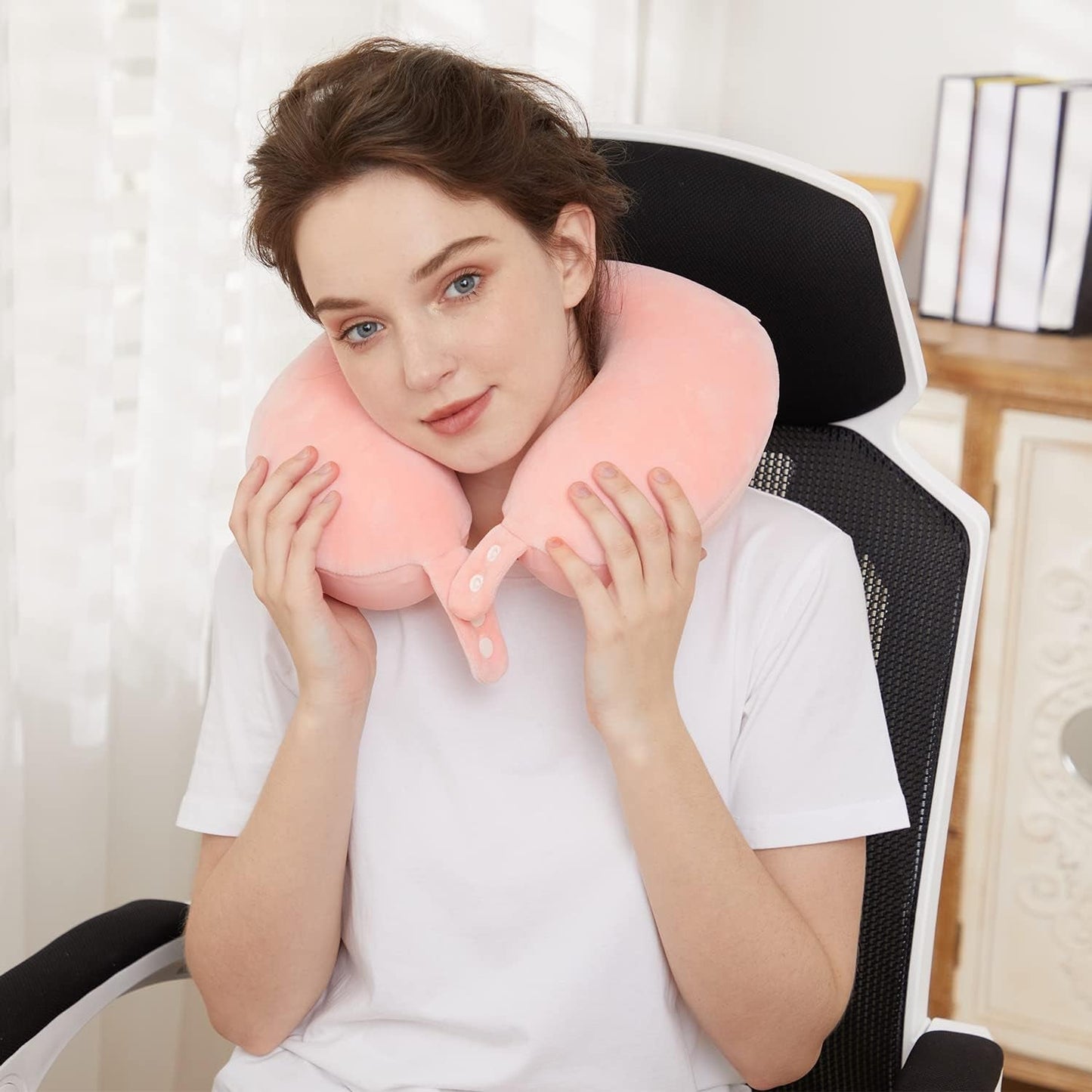 TALLGO Reisnekkussen, Beste Memory Foam Vliegtuigkussen voor Hoofdsteun, Zacht Verstelbaar Kussen voor Vliegtuig, Auto en Huis, Roze Cervicale Orthopedische Kussens Naty Shop
