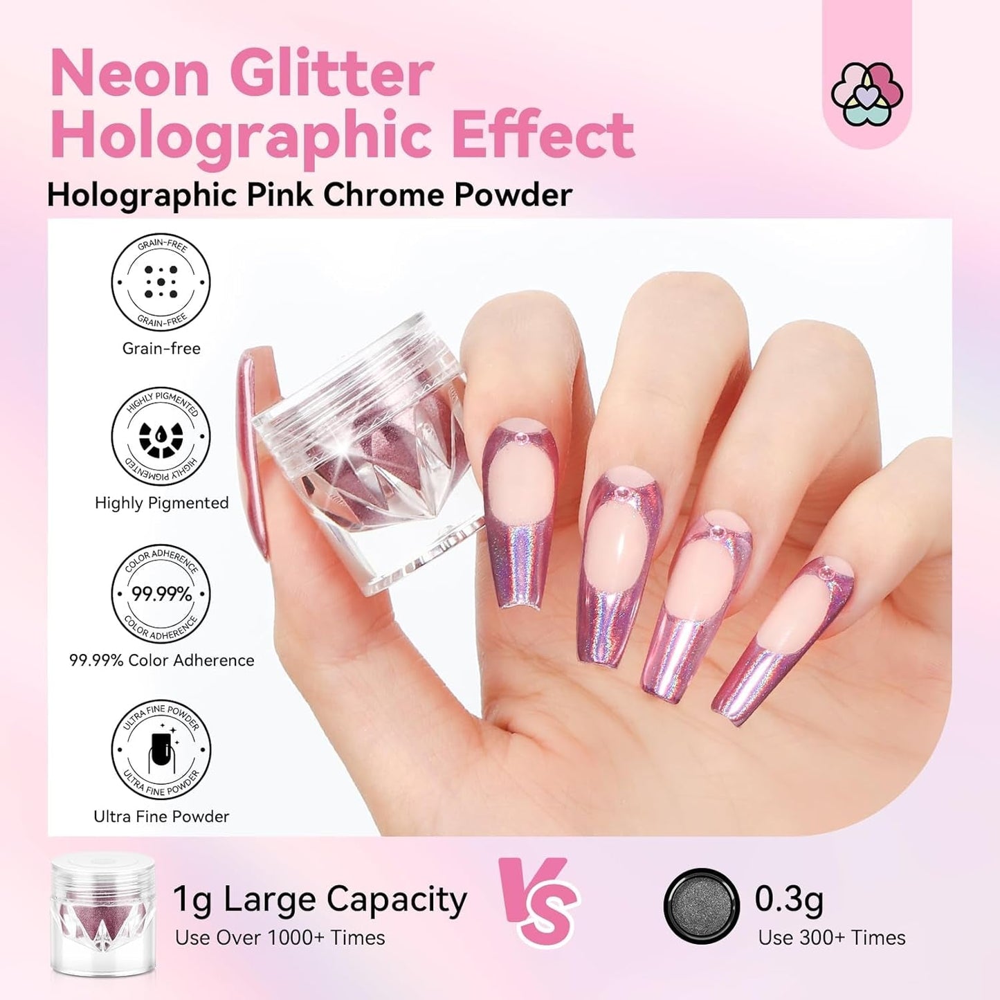 Saviland Chrome nagelpoederset - roze laser chroom nagelpoeder spiegeleffect laser nagelkunst, nagelglitter manicure decoratief poeder met sponssticks, nagelglitterpoeder nagelsalon