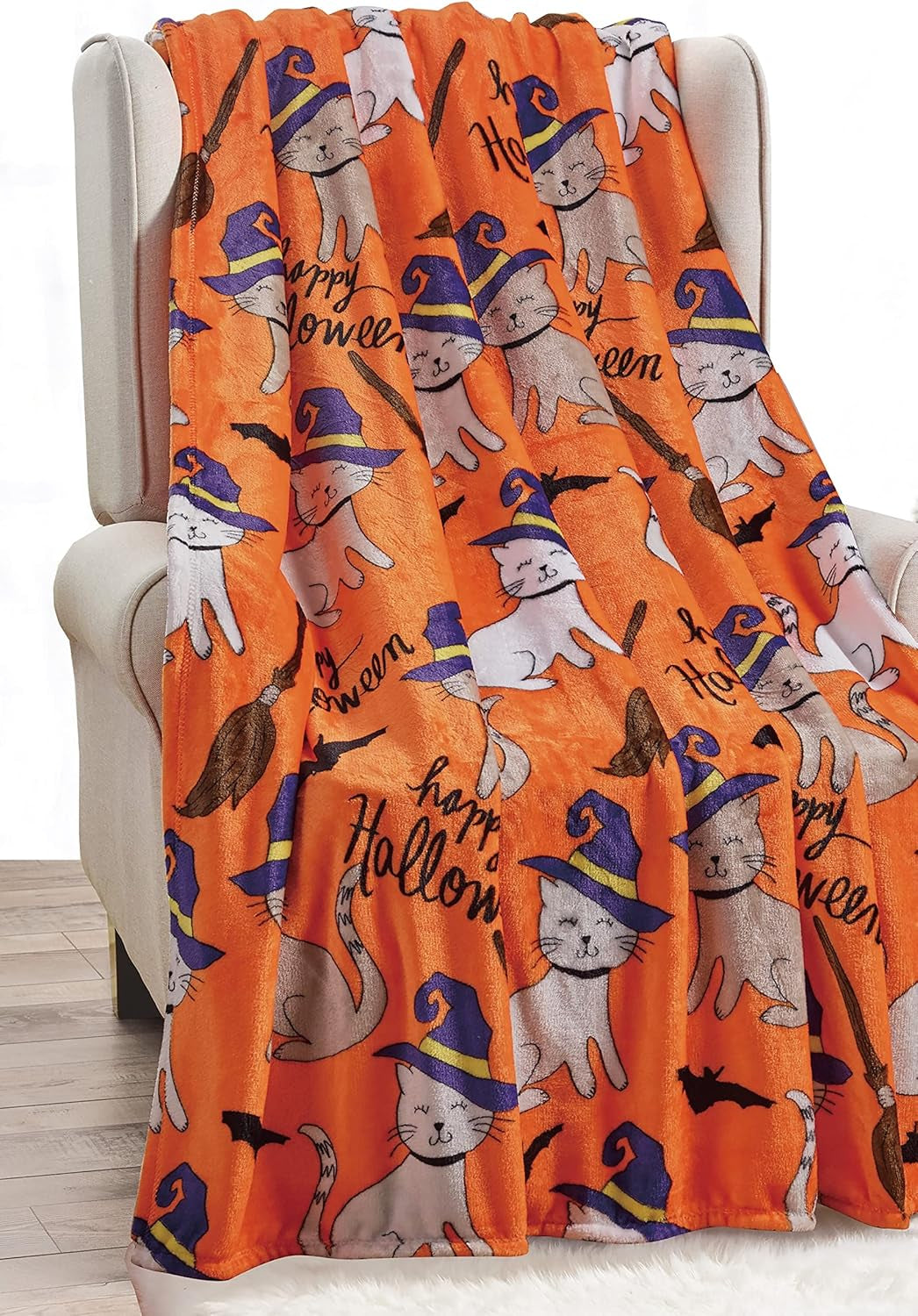 Elegant Comfort Halloween-thema Lichtgewicht deken, zacht, gezellig en pluche, perfect om te ontspannen dit griezelige seizoen, 127 X 152,4 cm, Skull and Bones bedden en hoezen Elegant Comfort Halloween Cats 50 X 60
