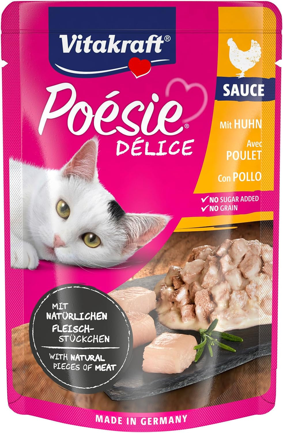 Vitakraft Poésie Délice, Nassfutter Katze, Katzennassfutter in saus, met kip, Vorratspackung, ohne Zusatz von Zucker en Getreide (23x 85g)