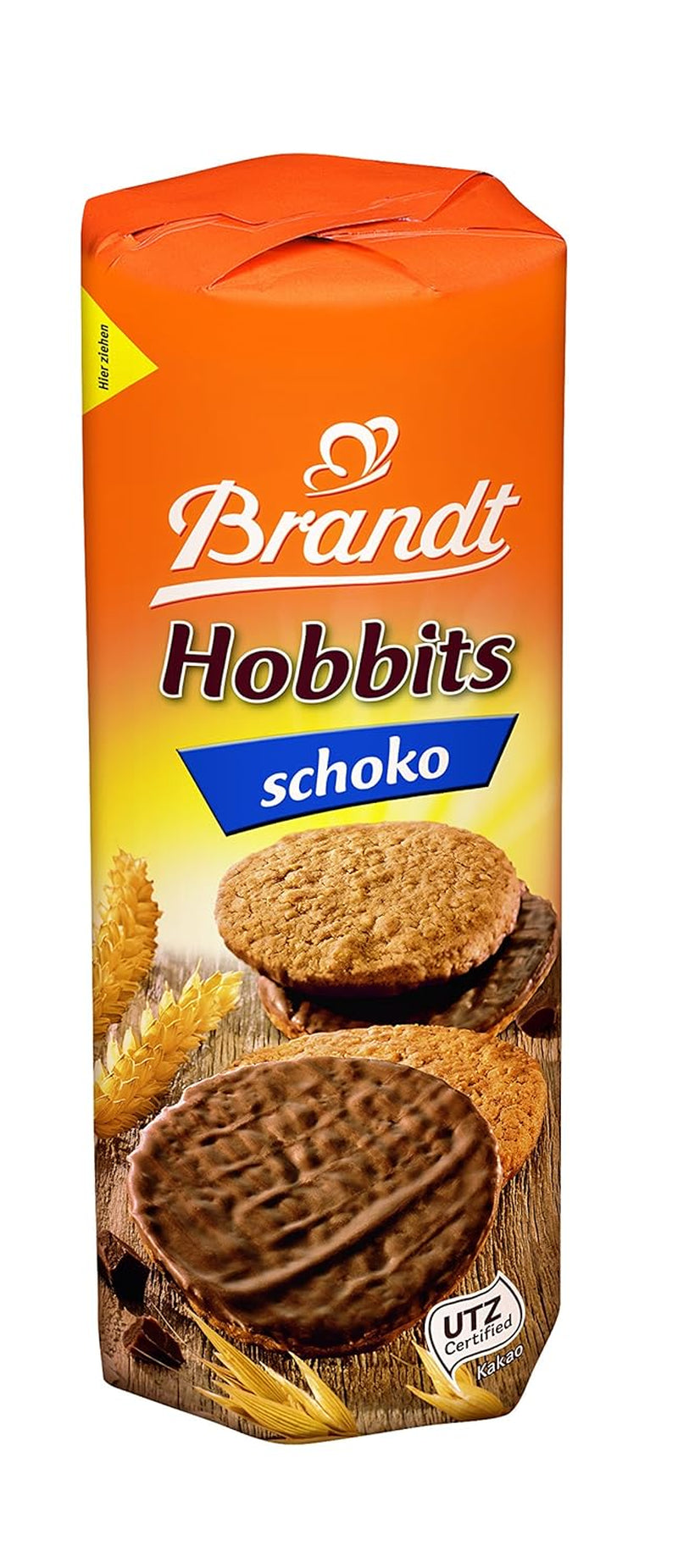 Brandt Hobbits Chocolade 265g Pak - Krokante Volkoren Chocolade Havermoutkoekjes - Knapperig deeg voor het hele gezin - in een praktische koekjesrol