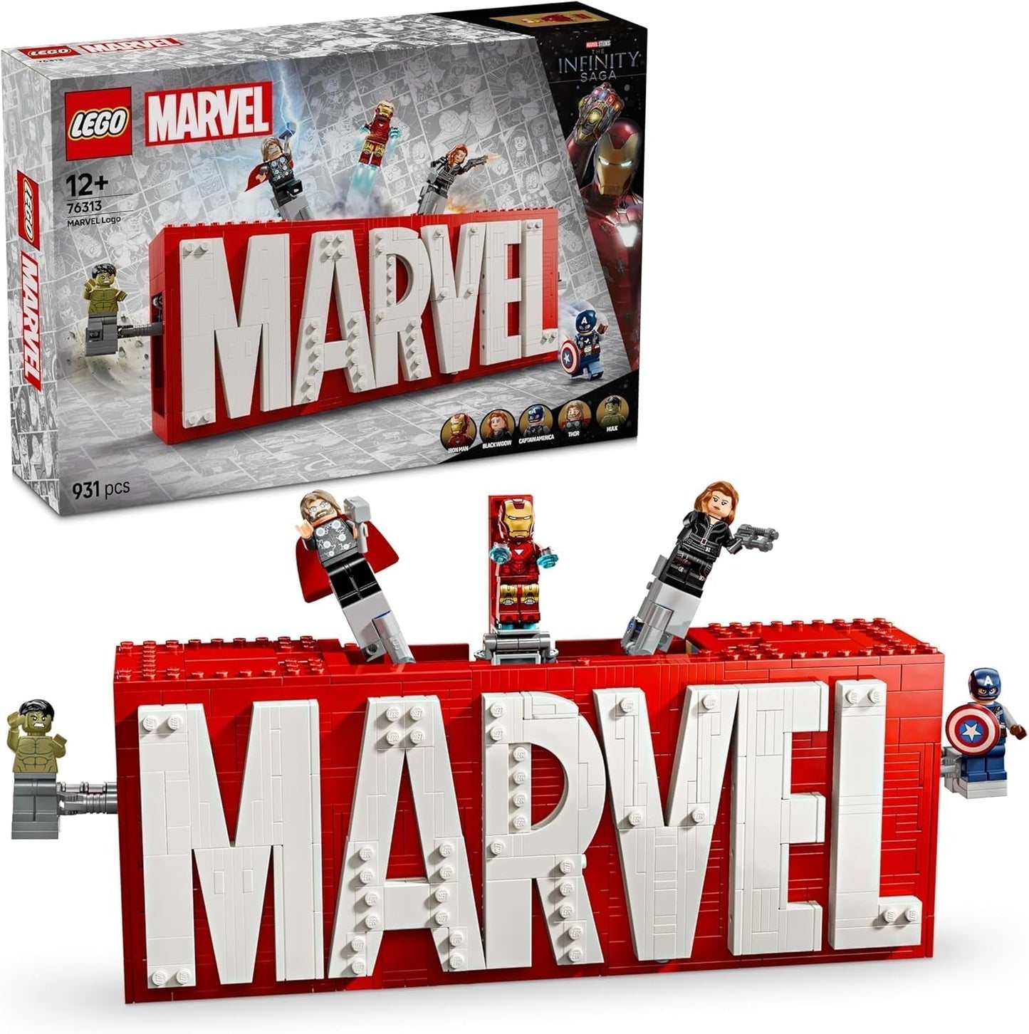 LEGO Marvel: Marvel logo en minifiguren - Hulk, Thor, Iron Man, Black Widow en Captain America verzamelset - Avengers figuurbouwset - Cadeau voor jongens en meisjes vanaf 12 jaar 76313 Bouwsets Beuche in LEGO-Store Standaard titel