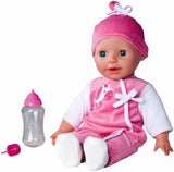 Simba 105140489 - Laura Baby Talk Doll, 38 cm zachte lichaamspop met slaperige ogen in schattige jumpsuit, 24 babygeluiden, speelpop, babypop, vanaf 2 jaar