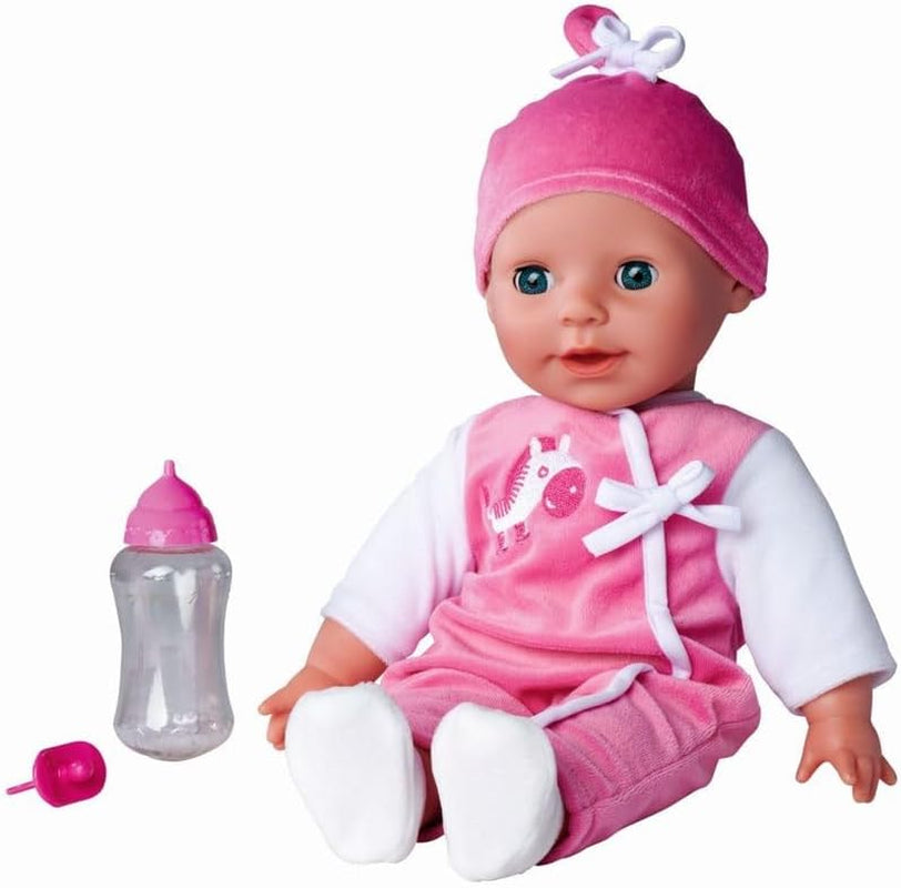 Simba 105140489 - Laura Baby Talk Doll, 38 cm zachte lichaamspop met slaperige ogen in schattige jumpsuit, 24 babygeluiden, speelpop, babypop, vanaf 2 jaar