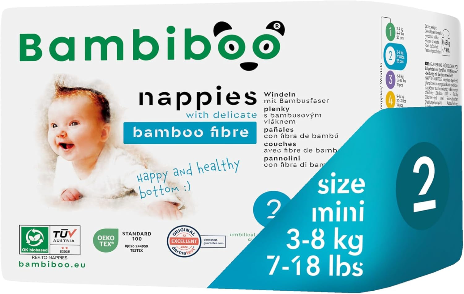 Bambiboo Mini Wegwerpluiers Huidvriendelijk met Zachte Bamboevezel Navelopening - Luiers voor pasgeborenen - Wegwerpluiers voor pasgeborenen - Huidbescherming - Maat 2, 25 stuks