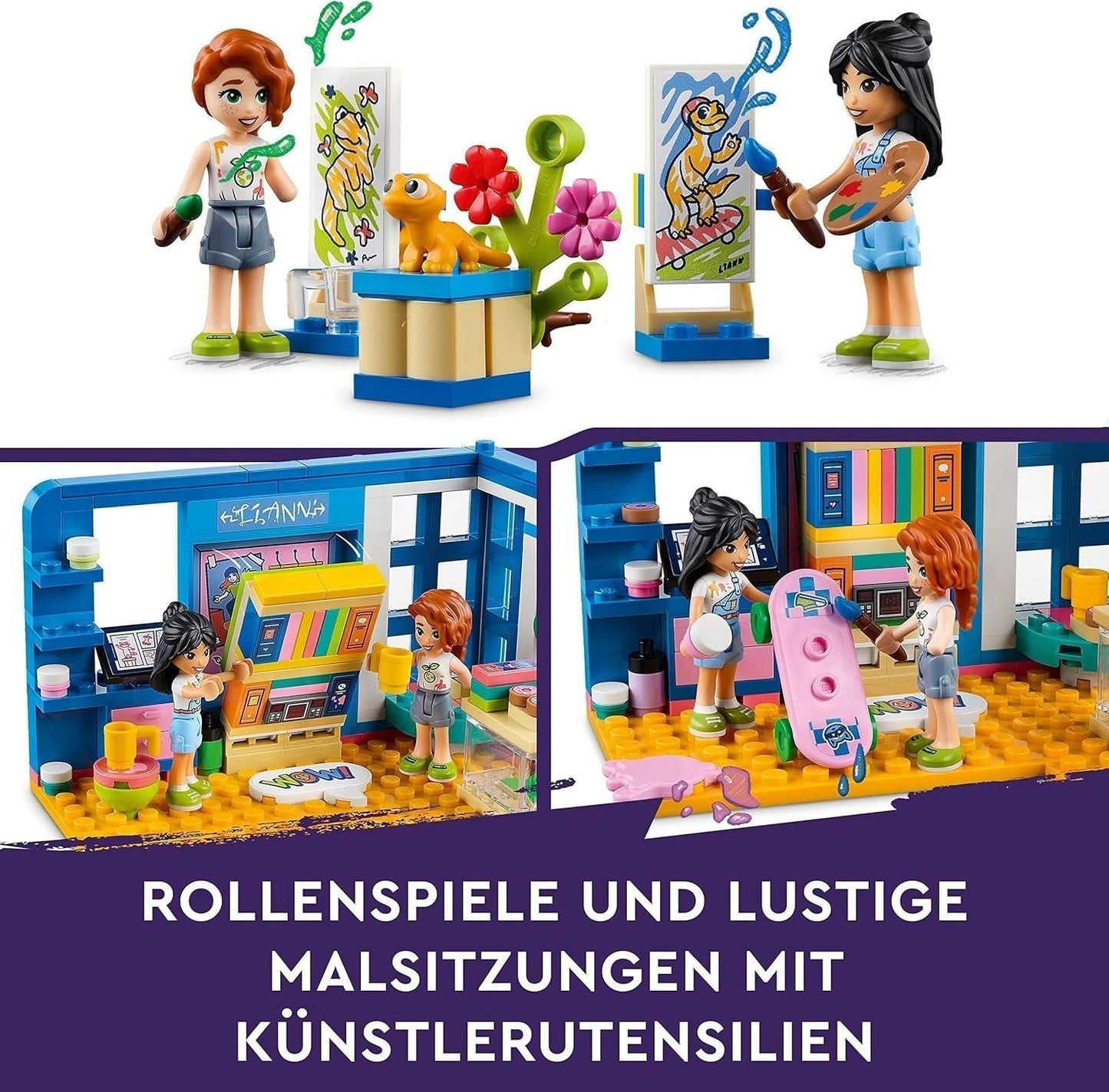 LEGO 41739 Friends Liann's kamer, minispeelgoed met kunstthema, kleine collectie cadeau met minipoppen van Liann, herfst en huisdier 2023-serie Bouwsets Bekijk de LEGO-Store