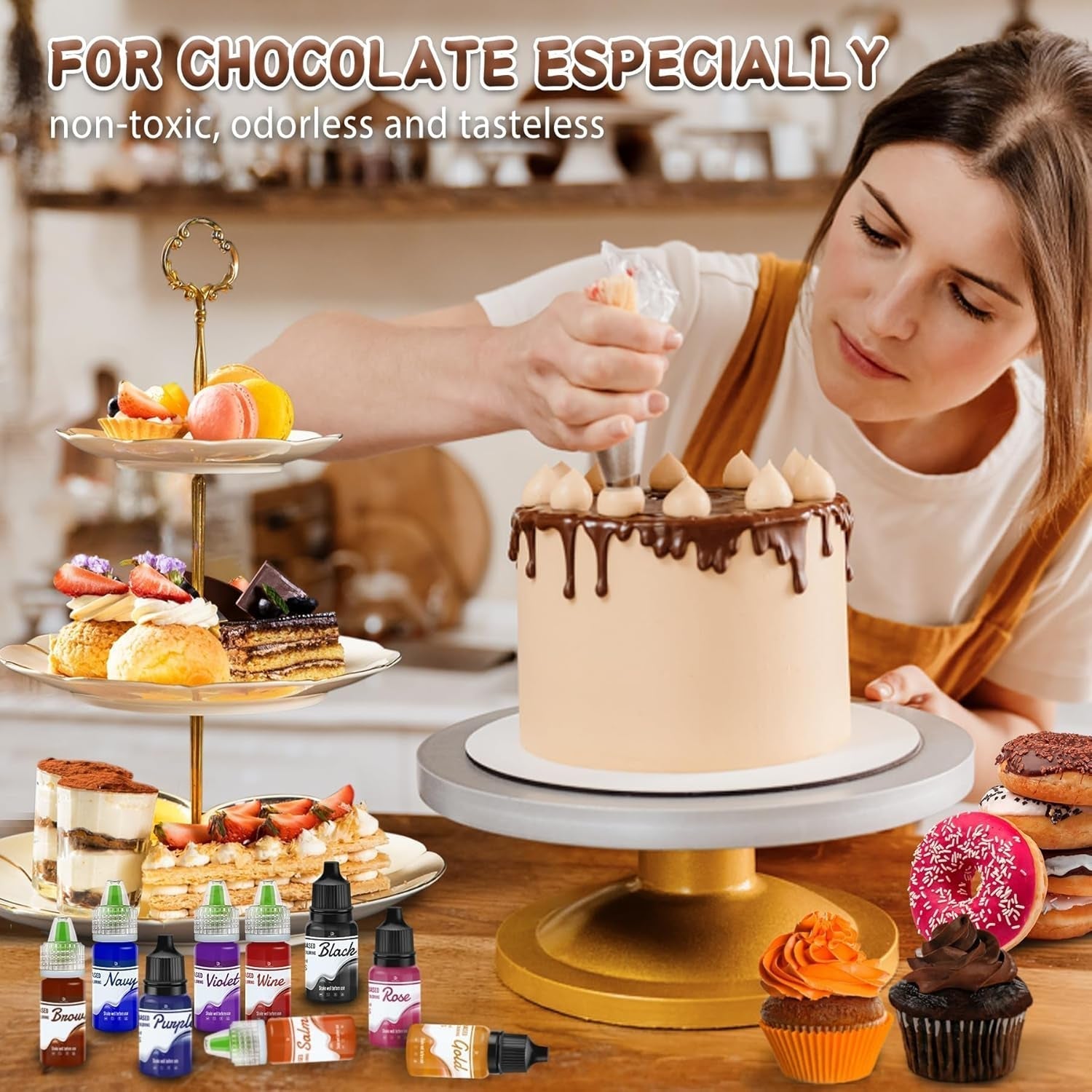 Fettlösliche Lebensmittelfarbe Für Schokolade - 26 Farben Ölbasis Lebensmittelfarben Für Fondant, Torten Decoratie, Backen - Flüssige Kleurstof voor Kakaobutter, Botercrème, Kuchen - 6Ml Je Naty Shop