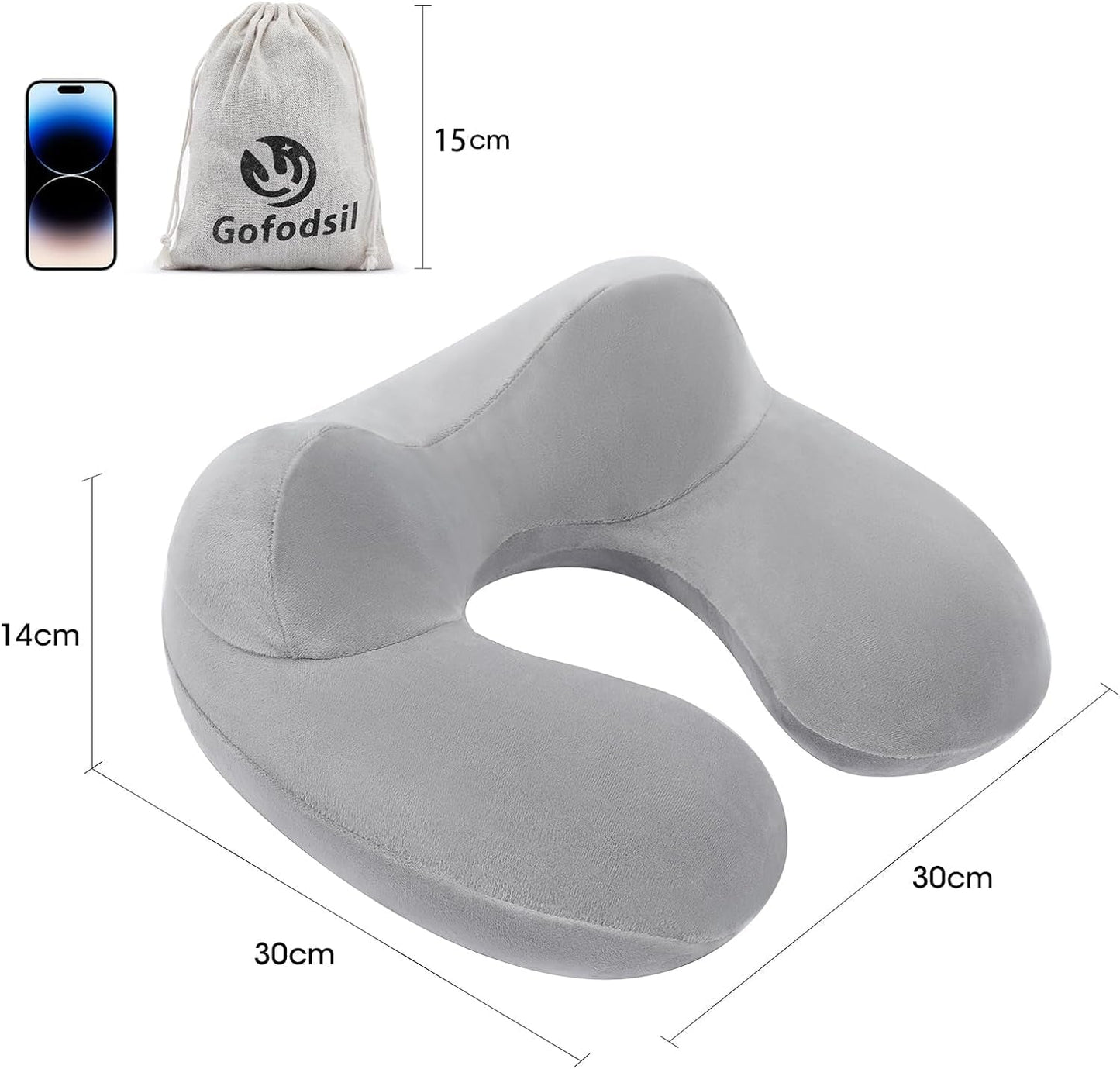 Gofodsil Opblaasbaar nekkussen voor vliegtuigen Campingtreinen en auto's met oordopjes Draagbaar reiskussen Opblaasbaar nekkussen voor vliegtuigen Set van 2 Cervicale orthopedische kussens Naty Shop