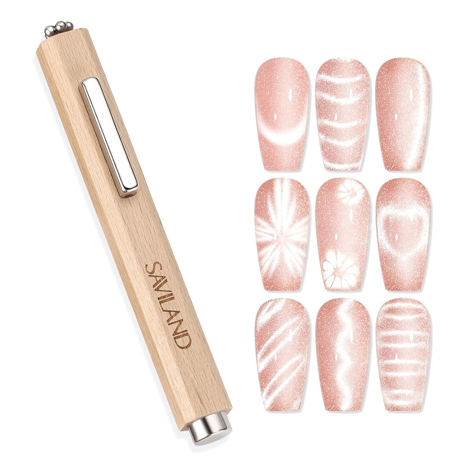 SAVILAND 4X Hochfester Cat Eye Magnet Für Nagel: 3-in-1 Nagelmagneet Rund Lange Streifenperle N35 Neodym Ultra Strong Magnet Für Nagellack Präzise 3S Formung Cat Eye Gel Nagellack Magnet Magnetstift