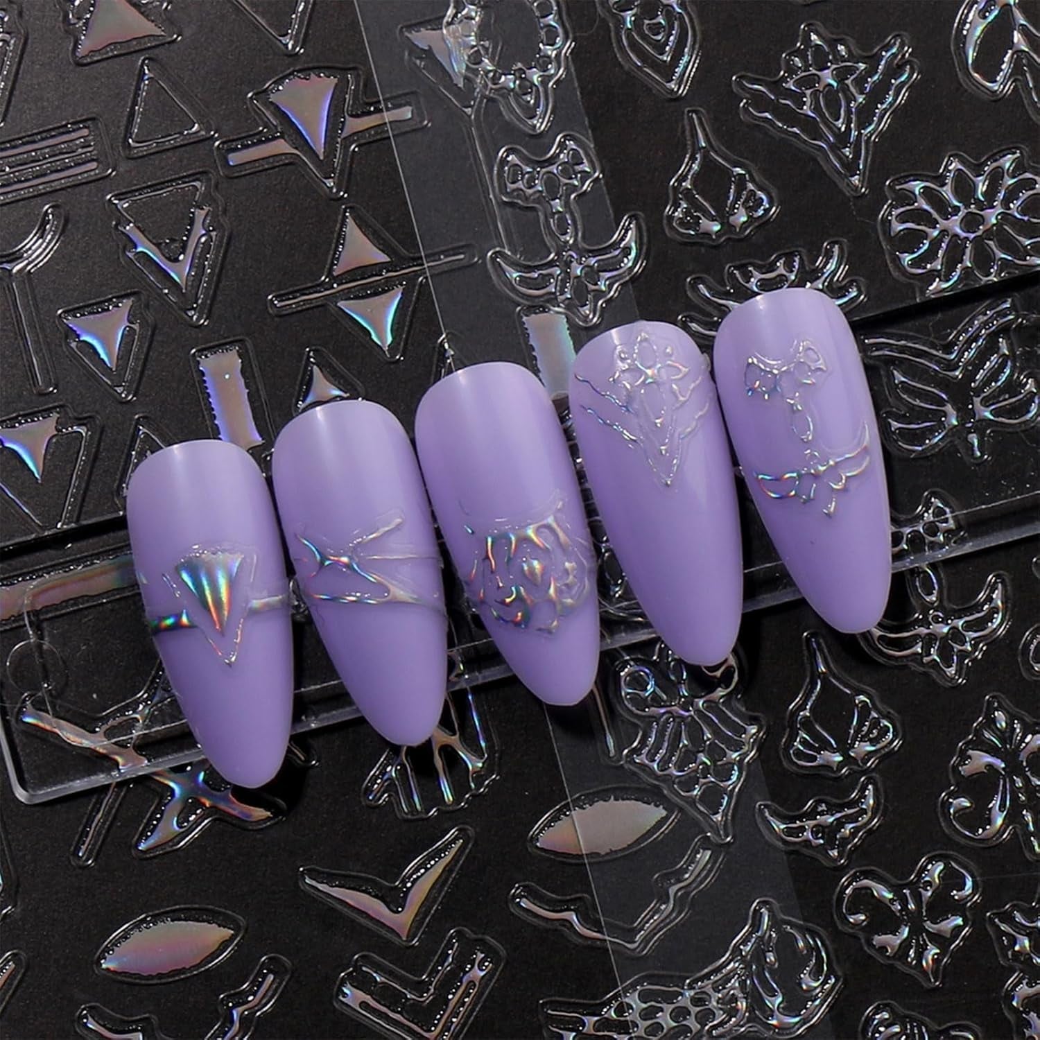 Jmeowio Nagelsticker Aurora Geometrisch 12 Blatt Nail Art Sticker Selbstklebend Nagelaufkleber Bunt Decoratie Nageldesign Zubehör