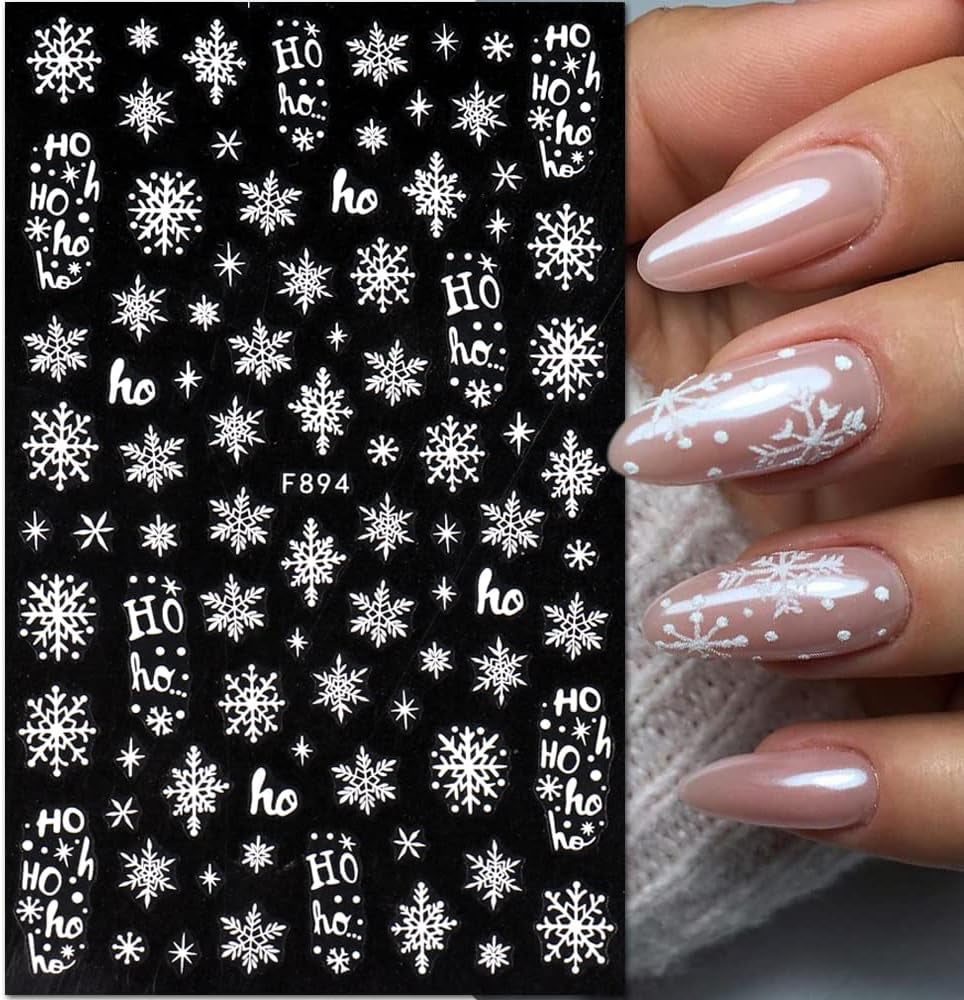 JMEOWIO Nagelsticker Weihnachten 8 Blatt Nagelaufkleber Selbstklebend Weiße Schneeflocken Winter Nail Art Sticker Decoratie Nageldesign Zubehör