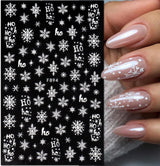 JMEOWIO Nagelsticker Weihnachten 8 Blatt Nagelaufkleber Selbstklebend Weiße Schneeflocken Winter Nail Art Sticker Decoratie Nageldesign Zubehör