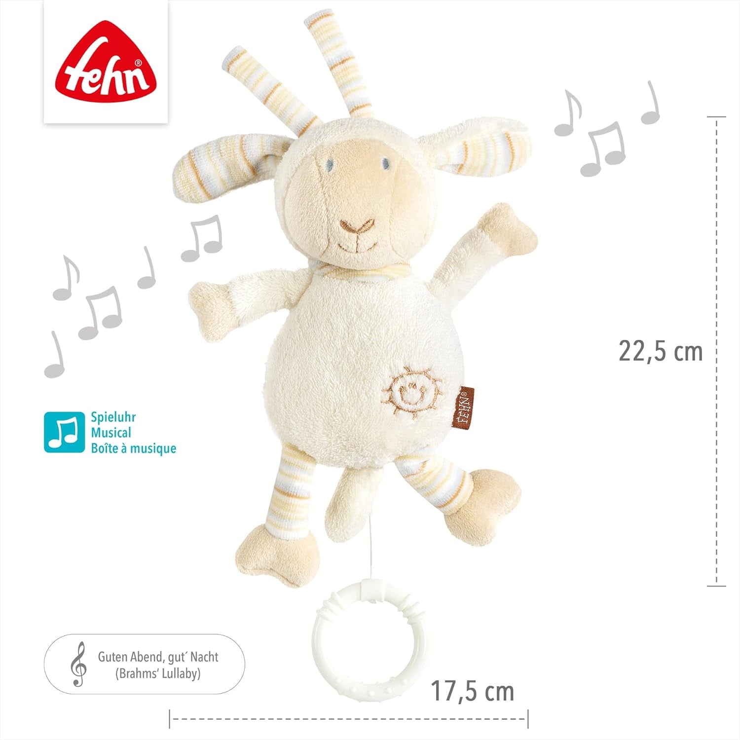 Fehn muziekdoos babyslaaphulp schaap - knuffel met opzetstuk - slaaphulpliedje "Brahms lullaby" - kinderspeelgoed voor onderweg en thuis - muzikaal speelgoed voor baby's en kinderen Bebe Naty Shop Speelgoed