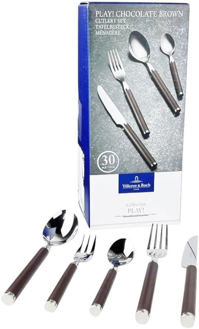 Villeroy En Boch Play Chocoladebruin Bestek, voor maximaal 6 personen, 30-delig, roestvrij staal, bruine kunststof handgreep Keuken Naty Shop