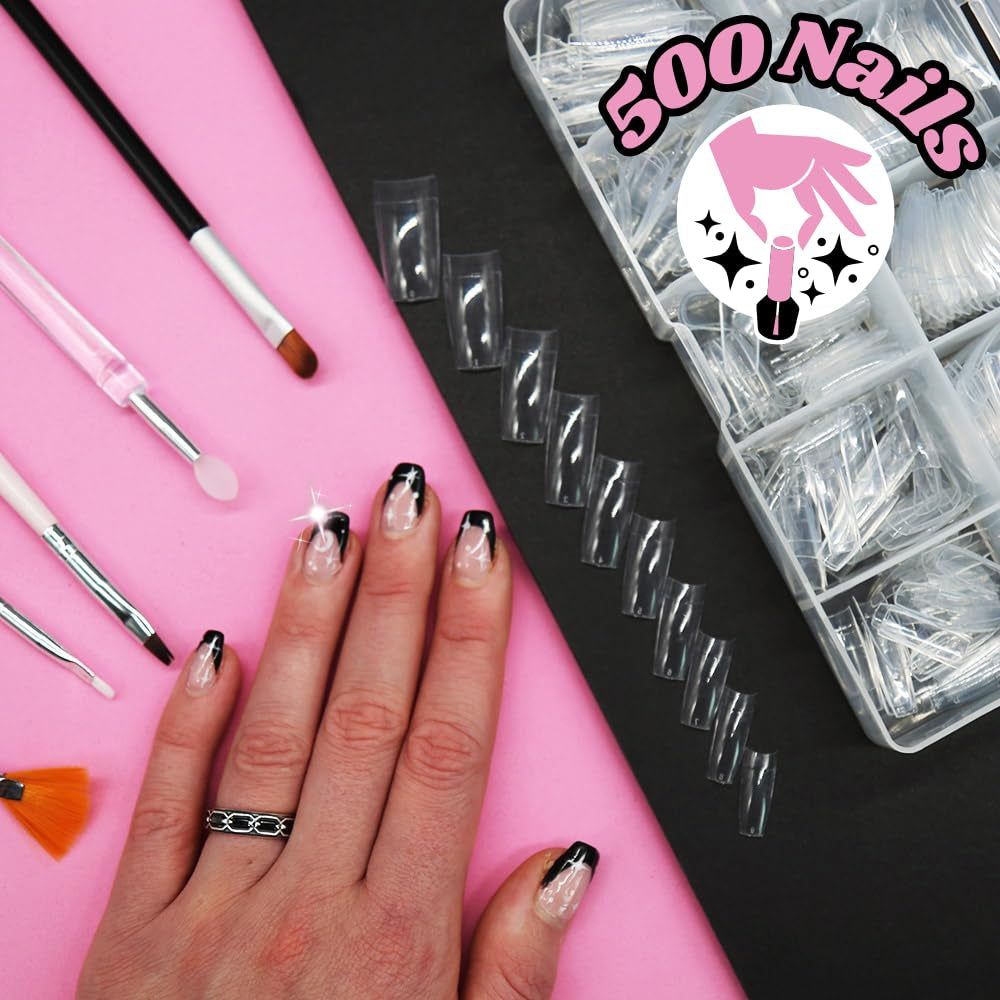 TRIXES 500 stuks gelnageltips Franse nagels Heldere acryltips voor doe-het-zelf-manicure 10 verschillende ontwerpen