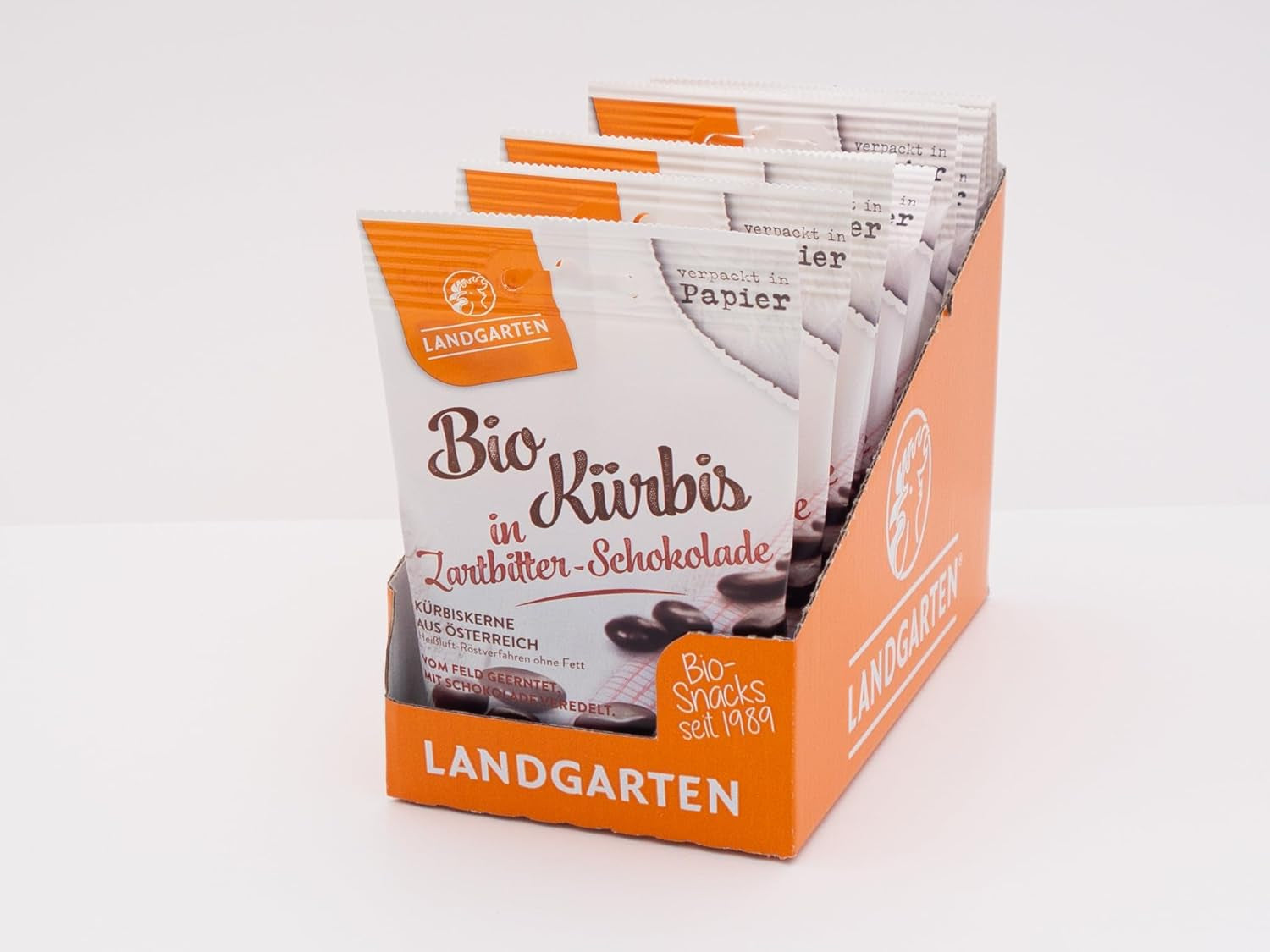 Landgarten Biologische pompoenpitten in pure chocolade - Veganistische geroosterde chocoladesnack met pompoenpitten - Bron van magnesium - 1 x 50 g