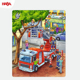 HABA Brandweerpuzzel - 3-delige set voor kinderen vanaf 3 jaar Kartonnen puzzel politie en ambulance - Bevordert de fijne motoriek en concentratie - 1302759001 Puzzel Naty Shop