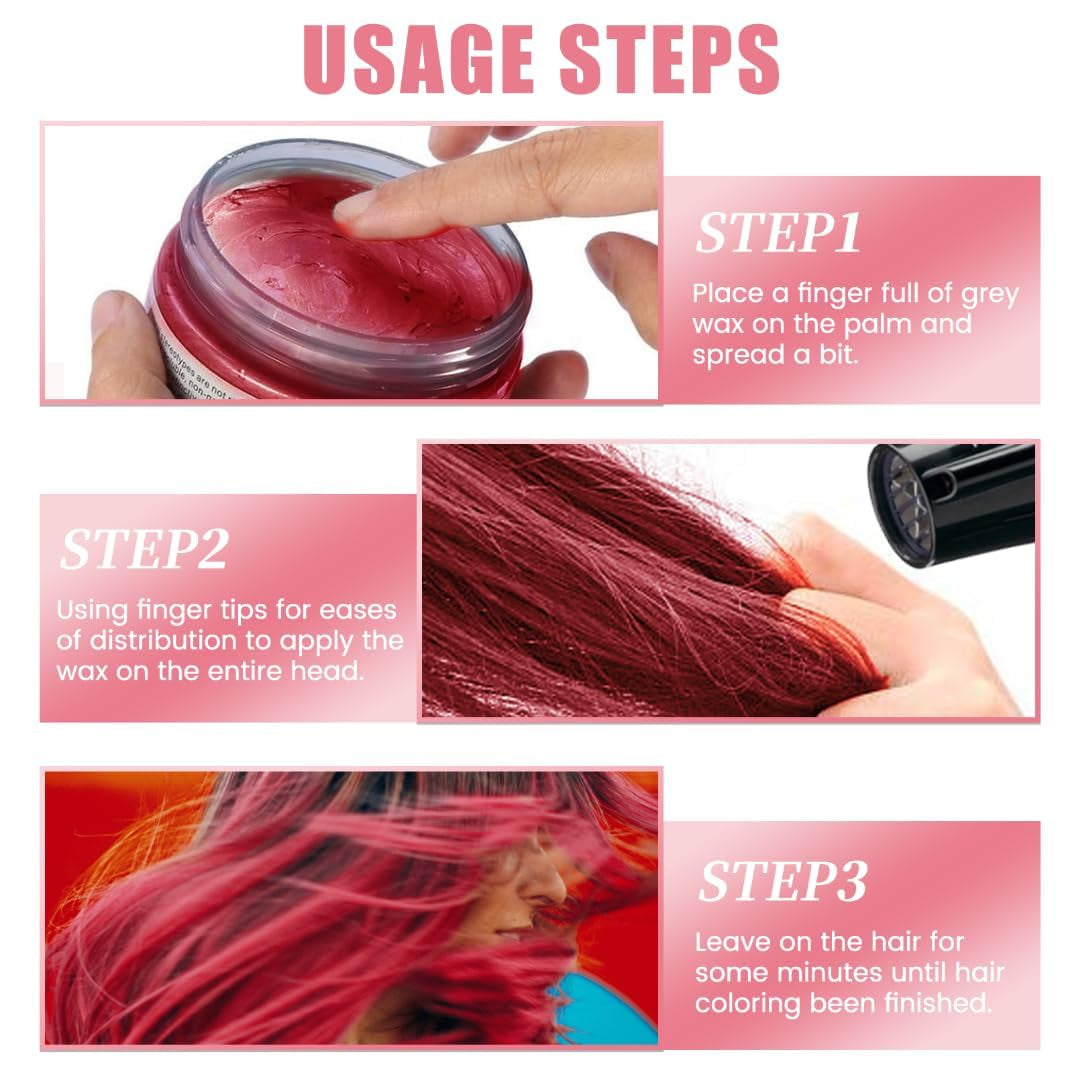 Tijdelijke haarkleur 4,23 ounce kleurwas voor heren Dames Wasbaar Natuurlijke kleur Pommade Instant haarverf voor feest Cosplay Halloween (rood) Naty Shop haarverf