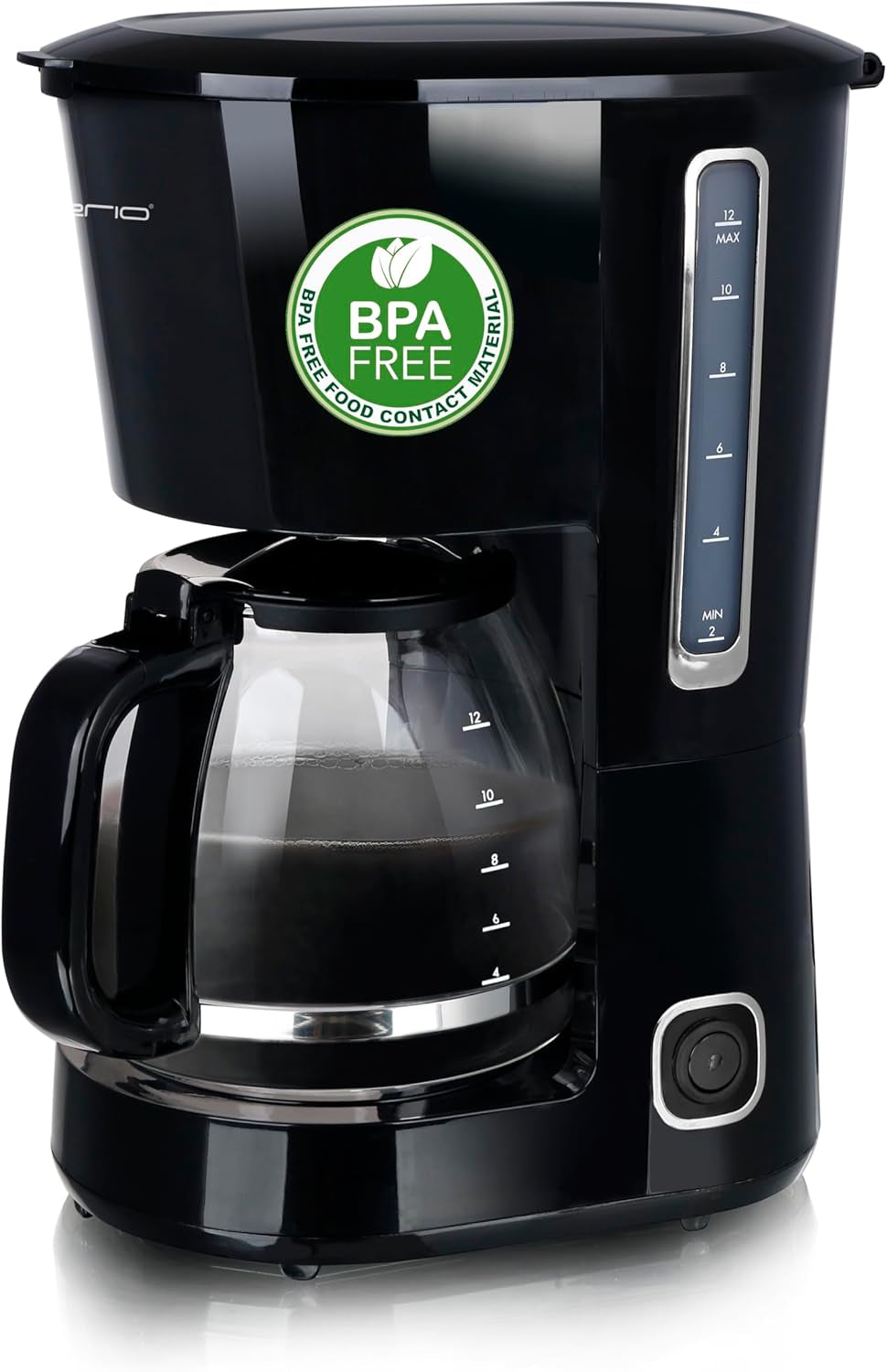 Emerio CME-122933, Filterkoffiezetapparaat, 1,25L voor maximaal 10 koppen verse koffie, permanent uitneembaar filter, antidruppelfunctie, glazen karaf, automatische uitschakeling, 1000 watt, zwart/zilver