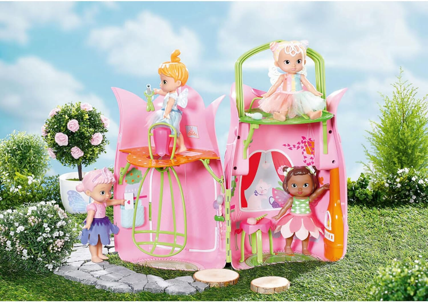 BABY Born Storybook Cottage, opvouwbaar poppenhuis voor poppen van 18 cm met tafel, open haard, chaise longue en telescoop, roze groen, 833803 Zapf Creation Poppenhuizen Naty Shop
