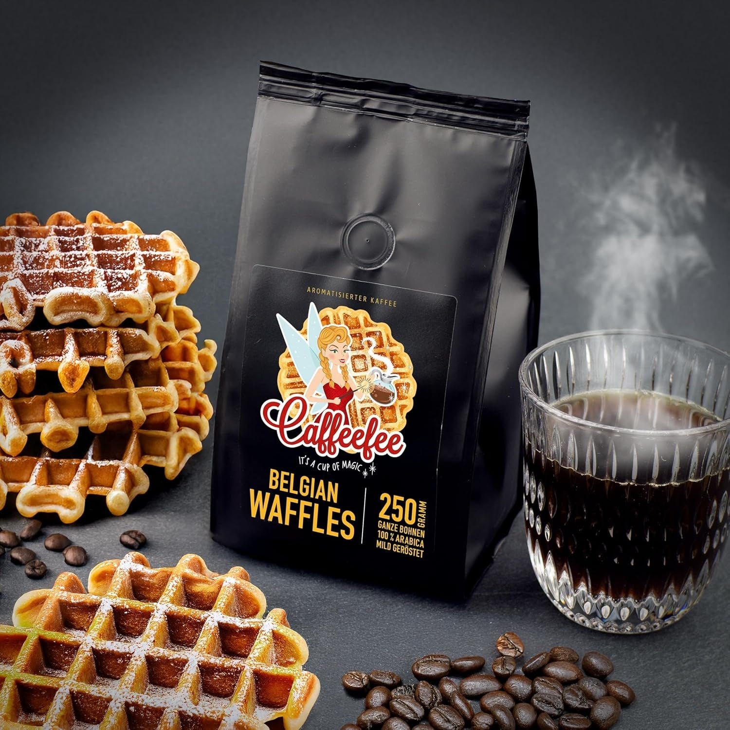 Caffeefee Belgische Wafels Bohnen, 250 g, aromatisierter Röstkaffee