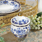 Fanquare porseleinen theeservies met blauwe bloem en metalen standaard Vintage porseleinen koffiekop en schotel Engelse koffieset voor volwassenen