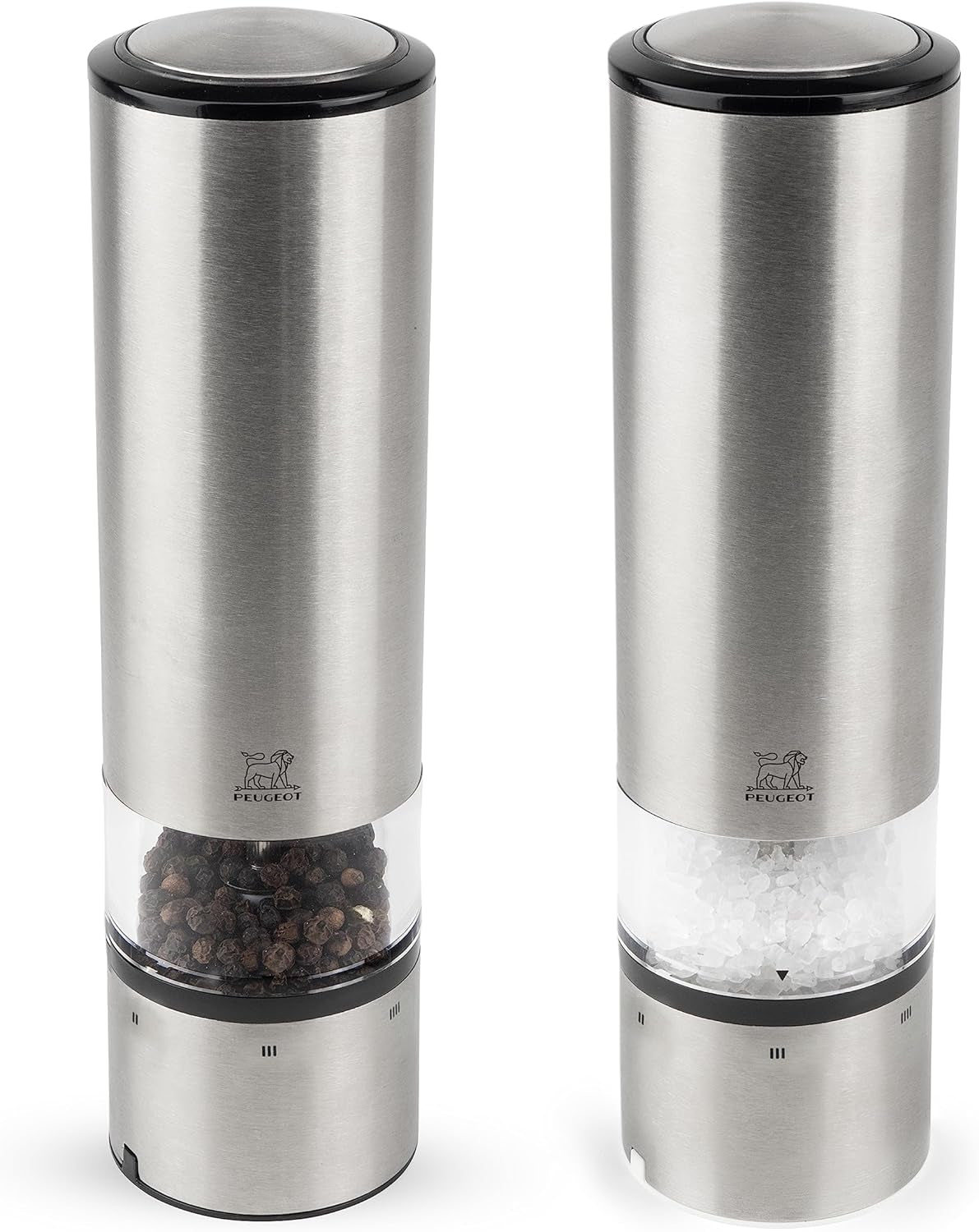 PEUGEOT Elis Sense elektrische peper-/zoutmolenset, hoogte: 20 cm, roestvrij staal, zilver Grinders en Grinders Naty Shop Pfeffer Salz Set