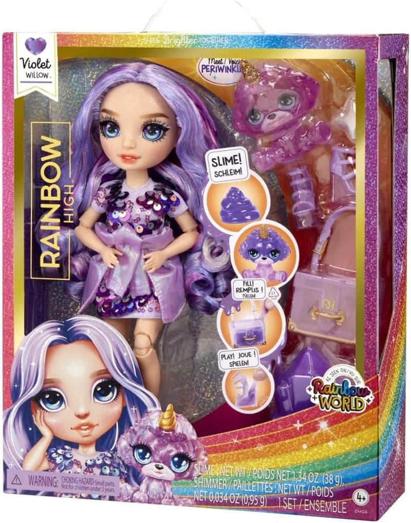 Rainbow High Fashion pop met slijm en huisdier - paars - 28 cm glitterpop met glitterslijm, magisch huisdier en modeaccessoires - speelgoed voor kinderen - ideaal voor 4-12 jaar