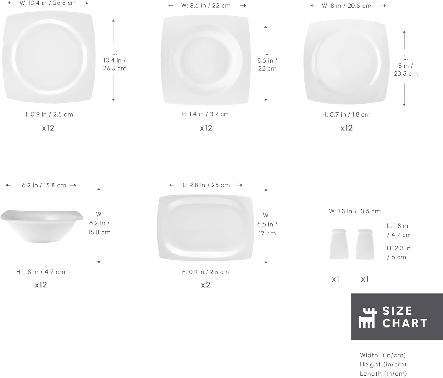 Karaca Jamie White Serviesset voor 12 personen, 52-delig - Elegant porseleinen servies voor 12 personen | Inclusief borden, kopjes, kommen |