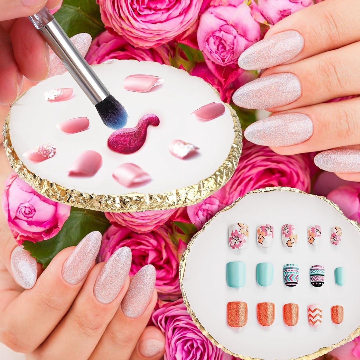 Maniküre Gemalt Palette Nail Art Palette Kunstharz Nagelkunst Nail Art Make up Paletten Nagelmalerei Display Fach Kosmetik Mischwerkzeuge (Wit)