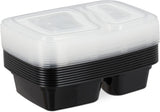 Relaxdays maaltijdbereidingsdozen, set van 10, 2 compartimenten, magnetronbestendig, 800 ml, plastic voedseldoos met deksel, zwarte voedselbewaardozen Naty Shop
